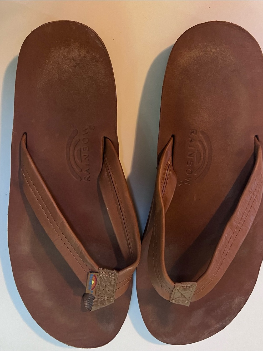 Men’s Rainbow Leather Brown Flip Flops  Size XXL